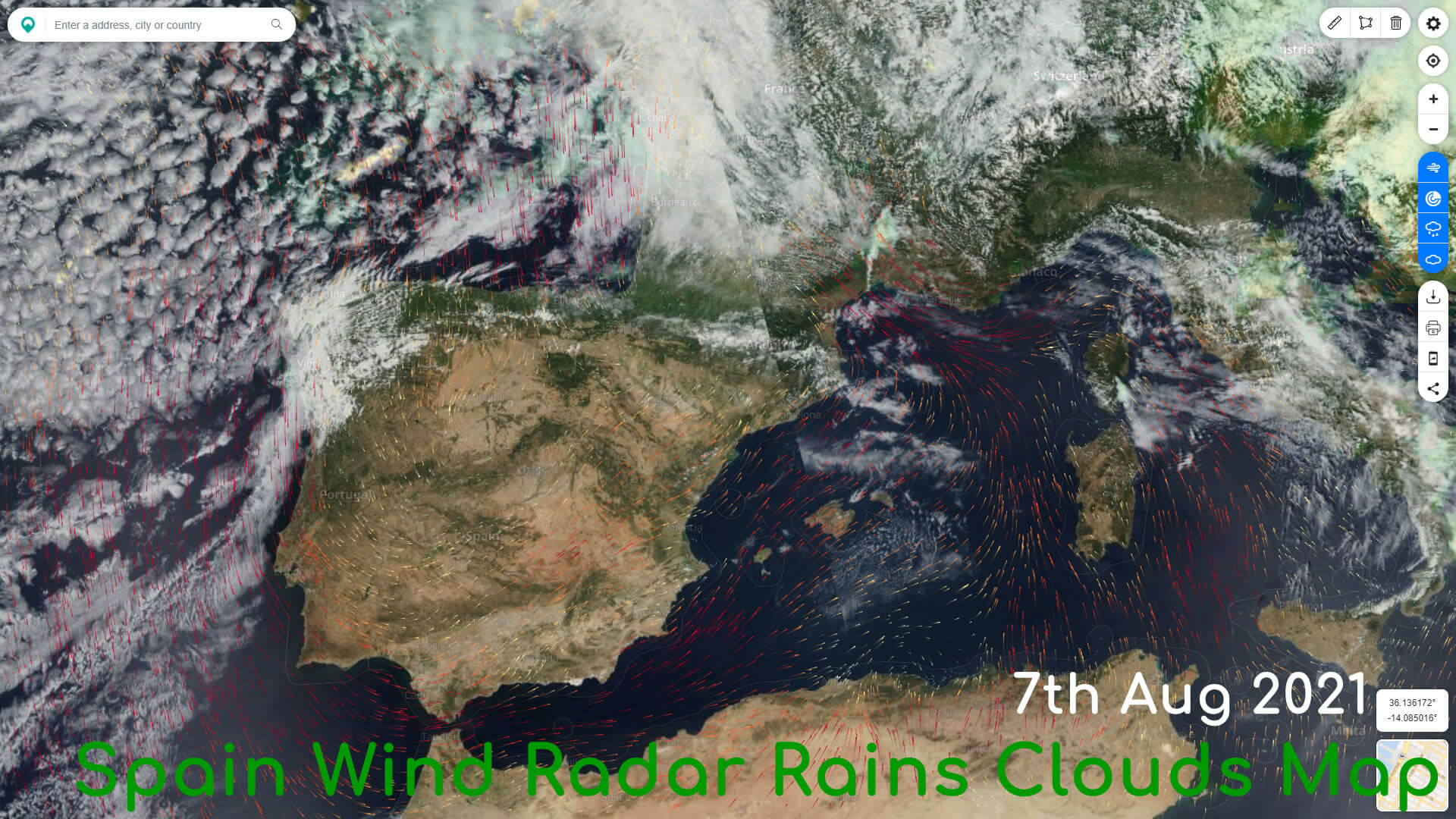 Spain Wind Radar Rains Clouds Map